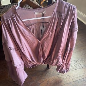Balloon Sleeve Blouse with Embroidered Hole